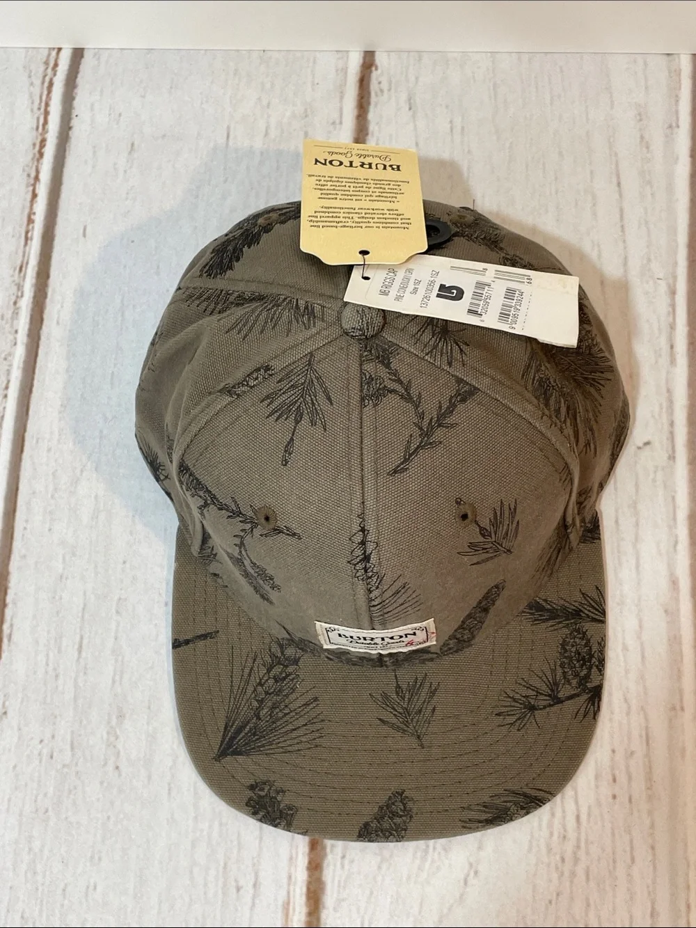 NWT Burton Adult Snapback Cap MB Riggs Olive Green Pinecone Print Hat Flat Brim